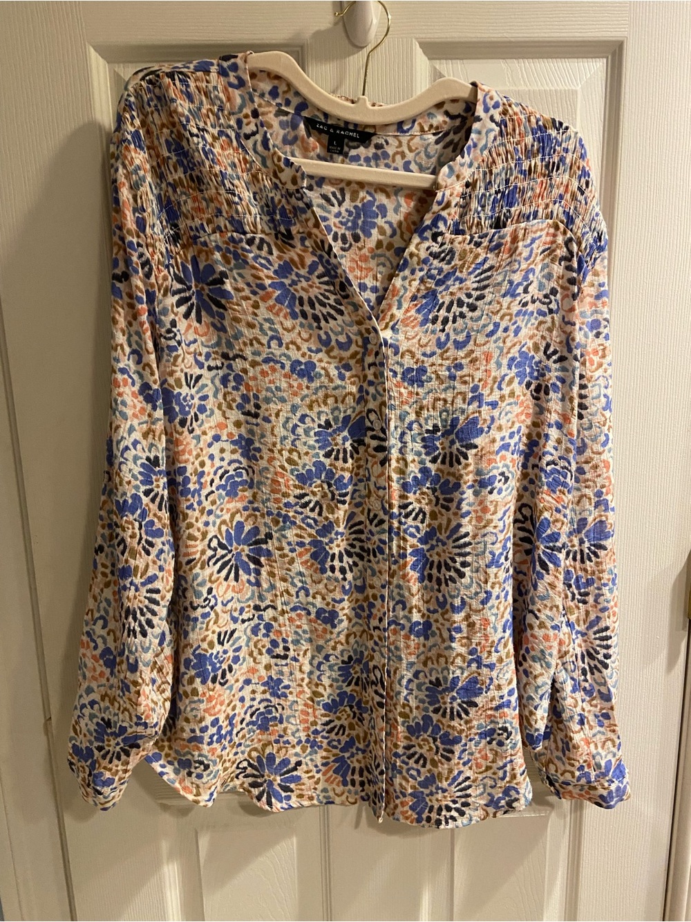 Zac & Rachel Floral Smocked Yoke Blouse large